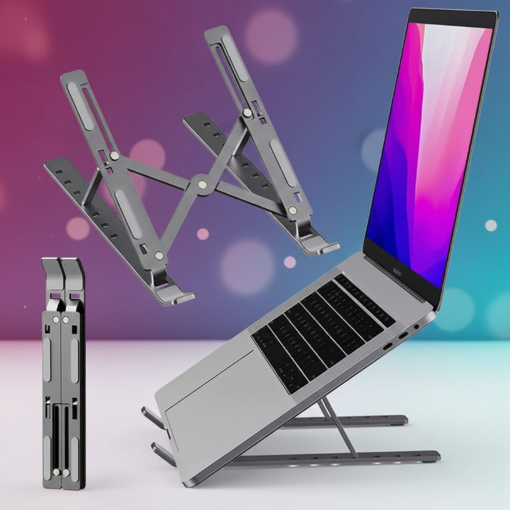 Speed-X Professional Adjustable Aluminium Laptop Stand – Heavy Duty 16 Inch Height, Foldable & Portable (6 Angles)