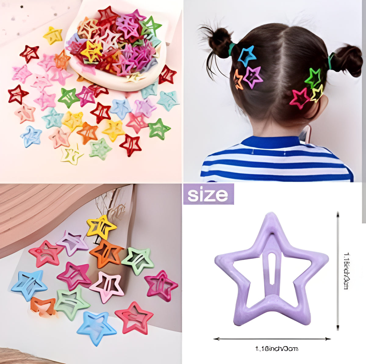 Pack Of 4 Star Shape Hair Clips For Girls – Cute And Colorful Hair Accessories For Kids Styling And Daily Wear (Multicolor)