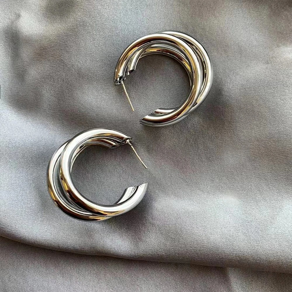 Punk Oval Hoop Earrings Metallic Geometric Ear Buckle Minimalist Style U-shaped Daily Life Earring Accessories For Women Round Piercing Jewelry Gift - Golden