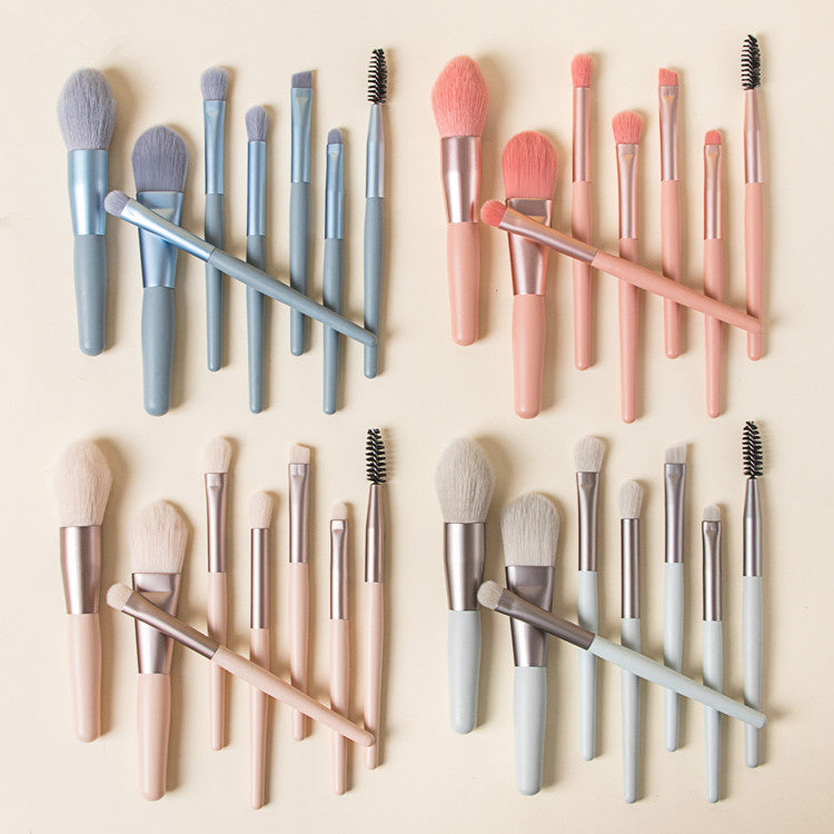 8 Pcs Makeup Brush Set High Quality Synthetic Bristles Durable Handles With Travel Pouch Random Colors