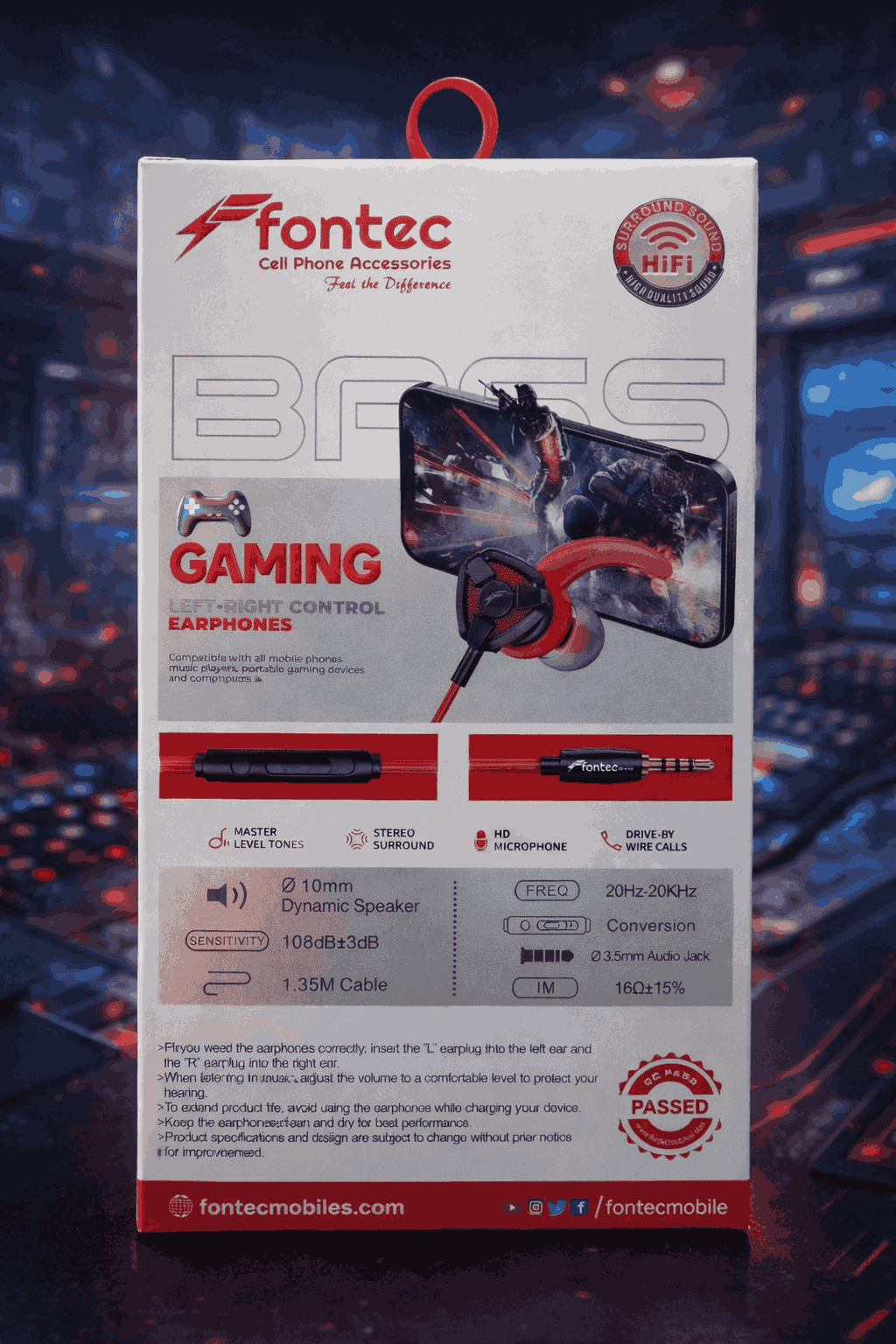 Fontec Arena Type-C Gaming Earphones with Detachable Mic – HiFi Stereo Surround Wired Handsfree for Type-C Devices (Random Color)