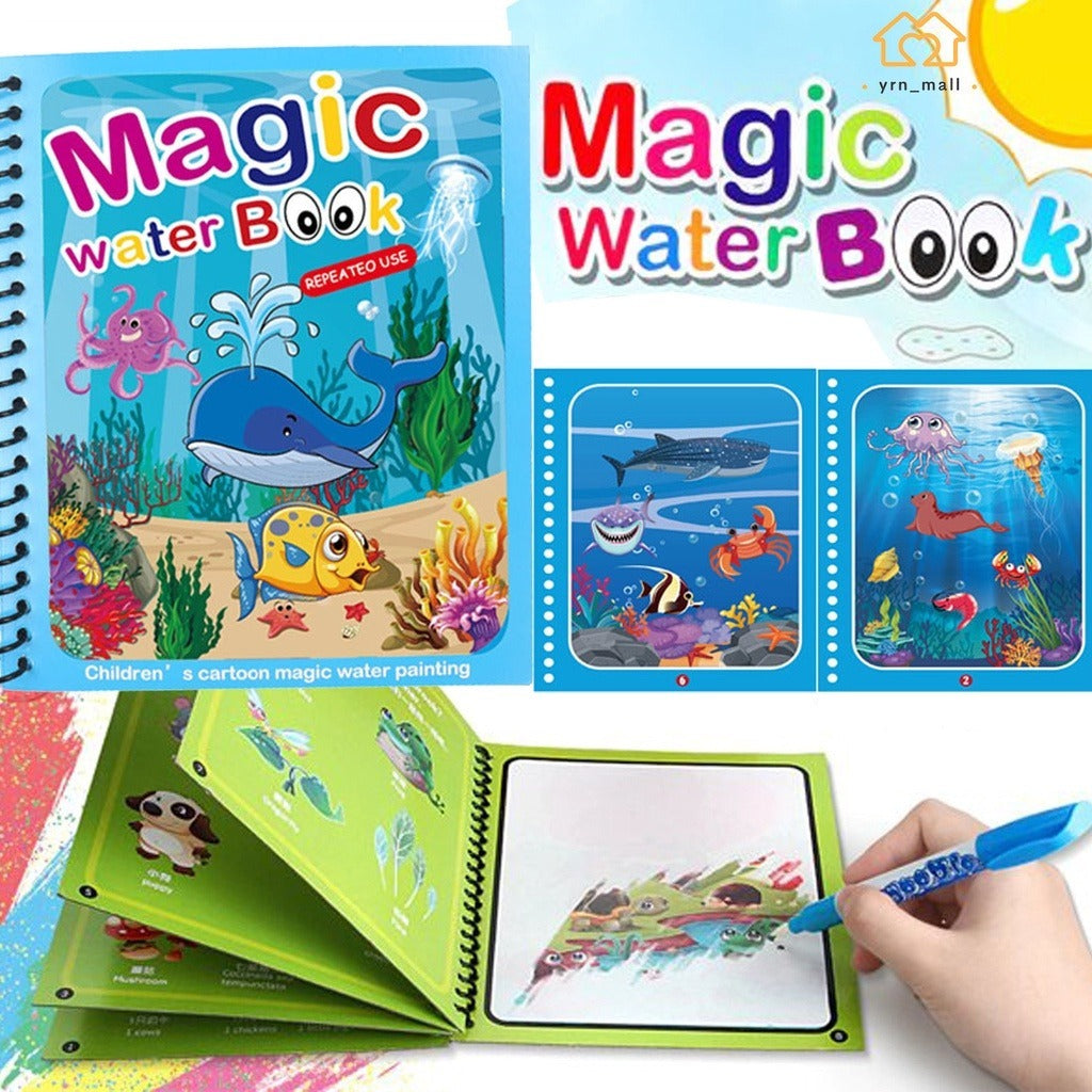 Magic Water Book Painting 5 Pages Drawing Coloring Book With Magic Water Pen ( Random Design )