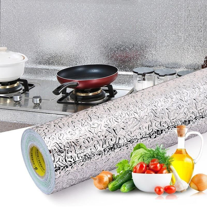 Self-Adhesive Kitchen Oil-Proof Sticker Roll | Waterproof Aluminium Foil Sheet | DIY Wallpaper 45×150cm