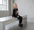 Kids Star Printed Black & Black Tracksuit Set | Winter Fleece Sweatshirt & Trouser Outfit for Boys & Girls – Warm & Trendy small