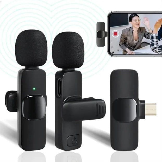 K11 2-in-1 Dual Wireless Collar Microphone Type-C & Lightning Omnidirectional Lavalier Mic for iPhone, Android, and Vlogging