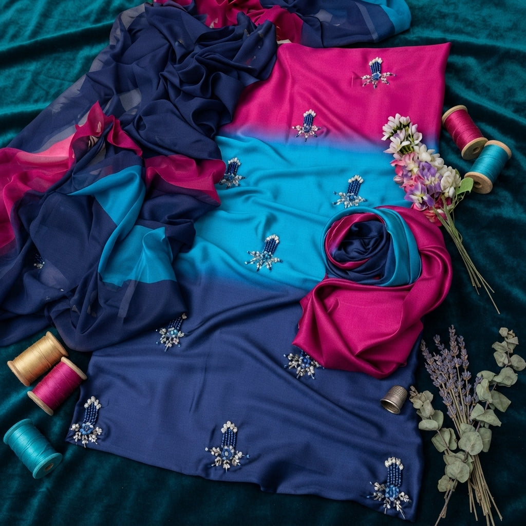 Shamooz silk 3 piece handwork embroidery suit (unstitched)