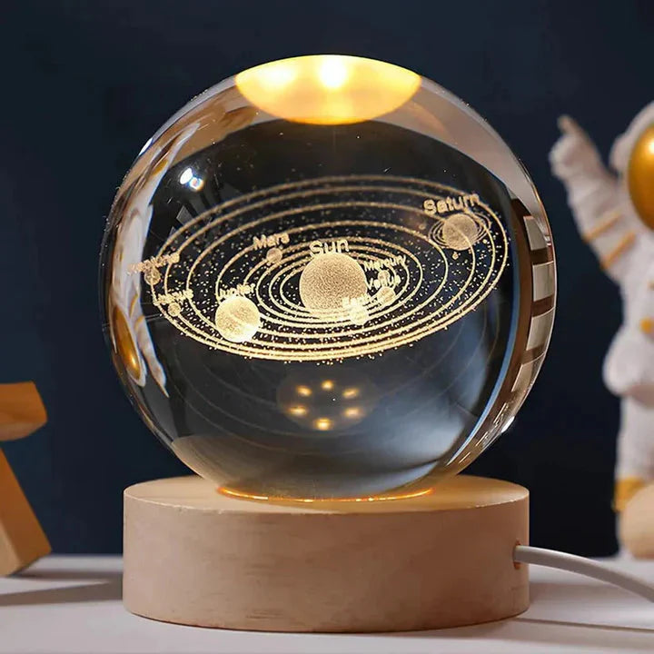 3D Galaxy Crystal Ball Night Light For Kids With Usb Table Colorful Led Wooden Light Base Birthday Gift For Teens Boys And Girls Crystal Ball For Home Decoration Random Design