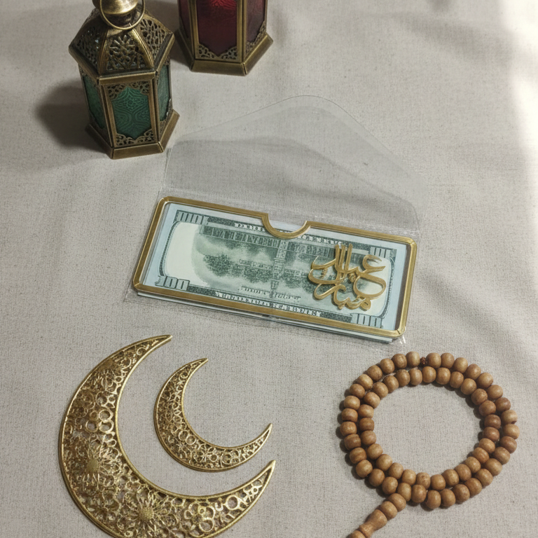 Acrylic Transparent EID Mubarak Eidi Envelope – Elegant Eid Money Holder & Festive Decoration