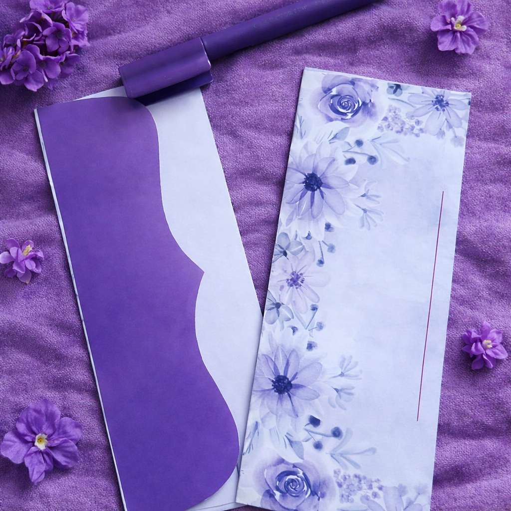 Premium Purple Floral Eidi Envelopes for Weddings & Engagements (15 Pieces) – Elegant Card Cash Pack
