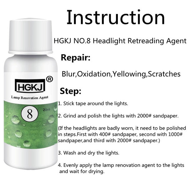 HGKJ-8 50ml Car Headlight Restoration Agent Powerful Cleaner For Clear Shine And UV Protection | Restores Cloudy Yellowed Headlights To Like-New Condition - HGKJ-5