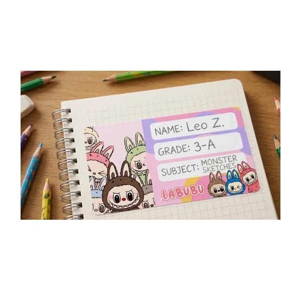 Labubu School Name Tags Stickers Full Sheet For Notebooks , Books and Copies