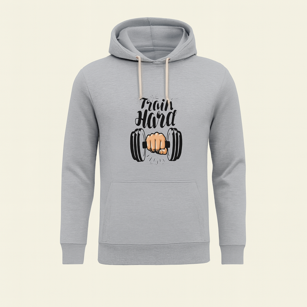 Train Hard Grey Hoodie for Men & Boys – Premium Summer Collection