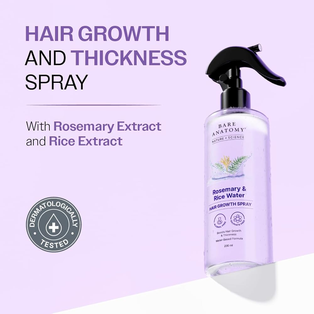 Bare Anatomy Rosemary & Rice Water Hair Growth Spray – 200ml | Strengthen & Thicken Hair