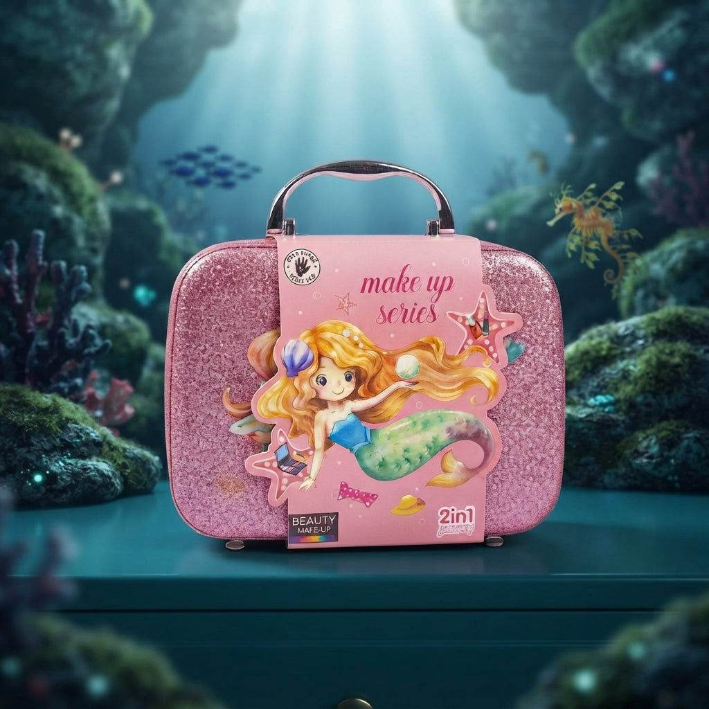 Mermaid 2-In-1 Makeup And Jewelry Case For Kids - Toy Accessory Designed For Makeup Storage And Daily Playtime Routine