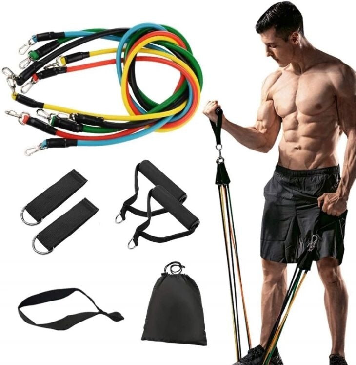 Resistance Bands Set | 11pcs Latex Pull Rope | With Door Anchor, Handles & Ankle Straps | Home & Gym Workout