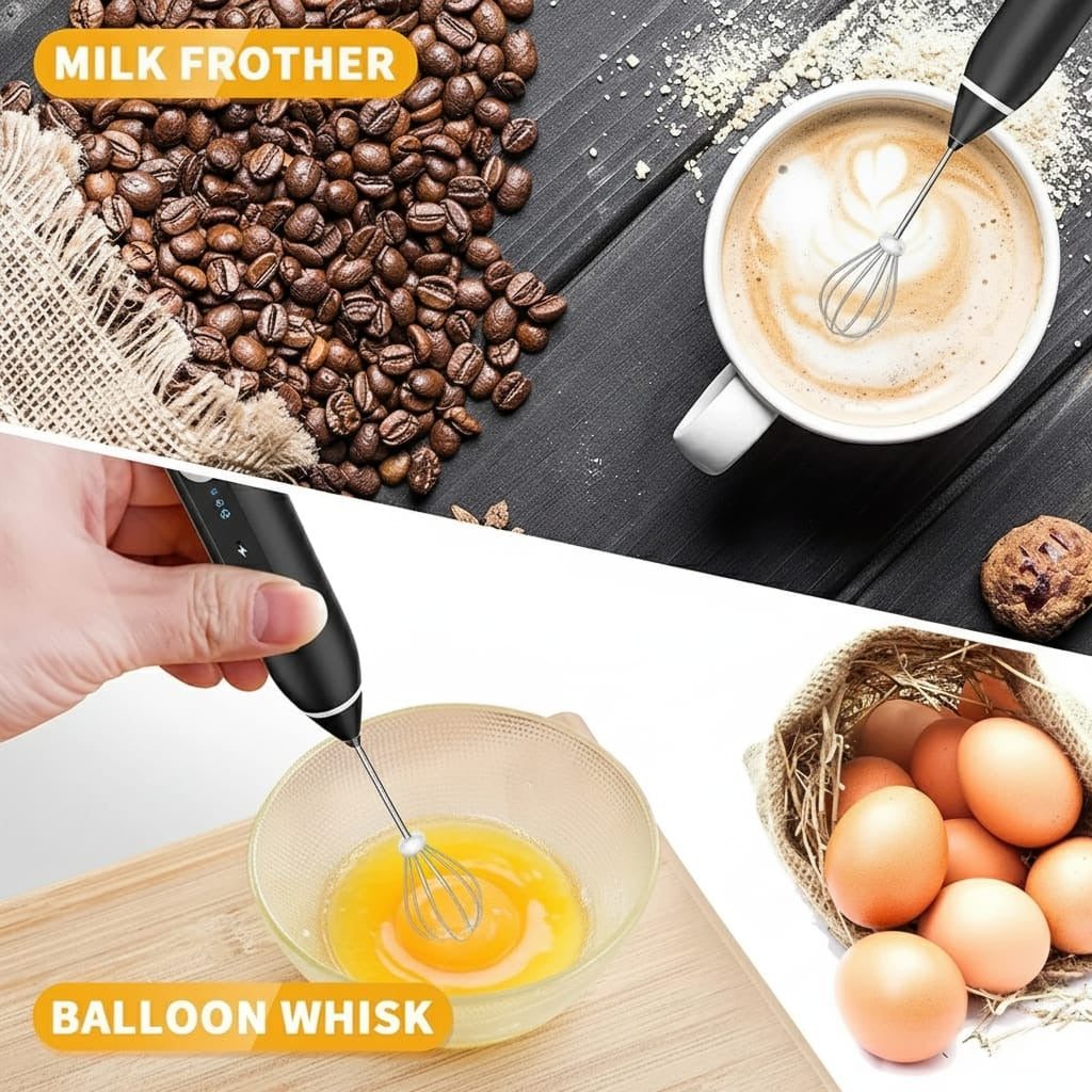 Rechargeable Coffee Beater – USB Rechargeable Powerful Milk Frother for Coffee, Cappuccino, Latte, Matcha, Hot Chocolate & Kitchen Use | High-Speed Stainless Steel Whisk Mixer