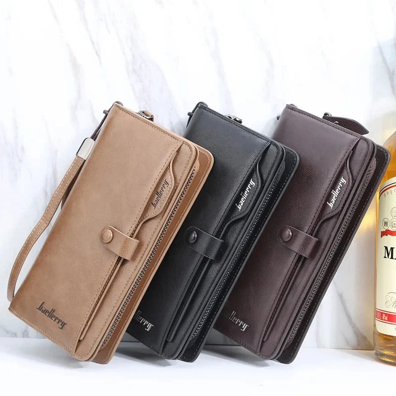 Balebaily Long Zipper Wallet for Men & Women PU Leather Wallet with 15 Card Slots Phone Pocket and Photo Window - Black