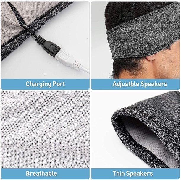 2-in-1 Sports & Sleep Bluetooth Headband – Wireless Music Headphones with Built-in Mic, Elastic Eye Mask for Workout, Travel & Relaxation
