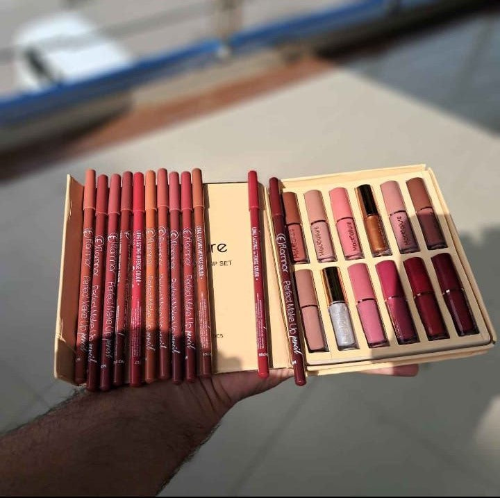 2 In 1 Lip Bundle Flormar Pencils And Mocallure Lipgloss - Beauty Accessory Designed For Lip Makeup (12 Lip Pencil & 12 Lip Gloss)