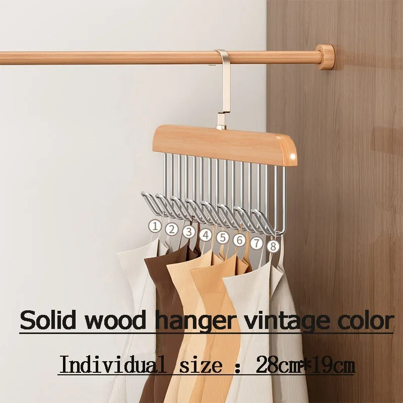 8 Hooks Multi-function Wooden Caps, Belts, Tie Hanger – Strong No Trace Storage Rack