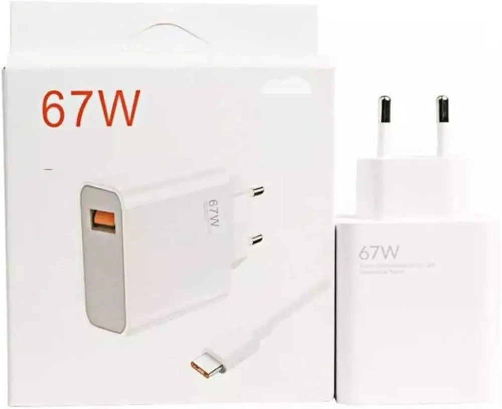 Xiaomi 67W Mini Fast Charging Power Adapter with Type-A Port & Charging Cable | Compact 67W Wall Charger for Smartphones & Devices