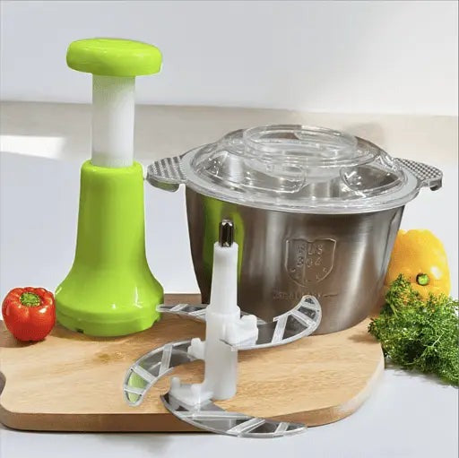Assorted Stainless Steel Manual Food Chopper 2L – Multi Purpose Vegetable Fruit And Nut Cutter With Hand Push Blades
