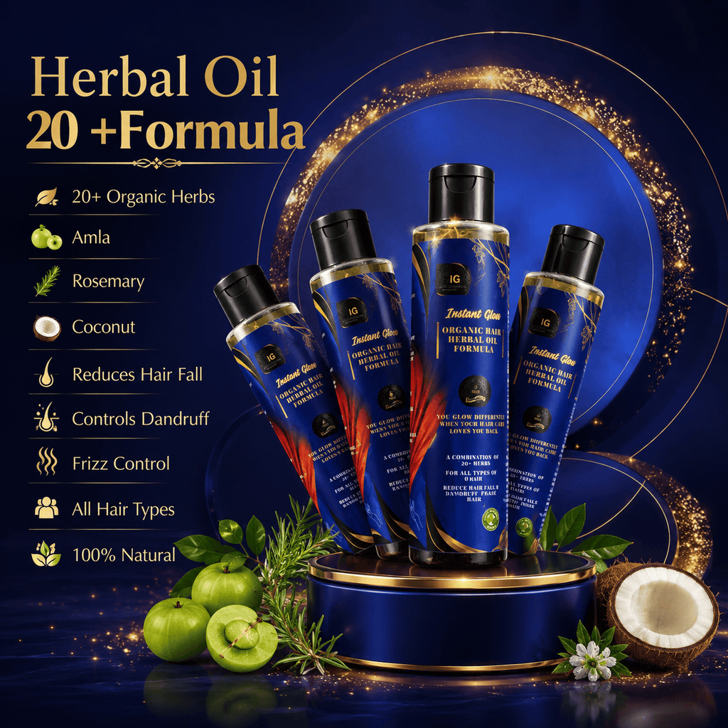 Instant Glow Herbal Oil 20+ Formula 200ml | Organic Hair Oil with Amla & Rosemary | Anti Hair Fall, Dandruff & Frizz Control | Hair Growth & Scalp Nourishment Oil