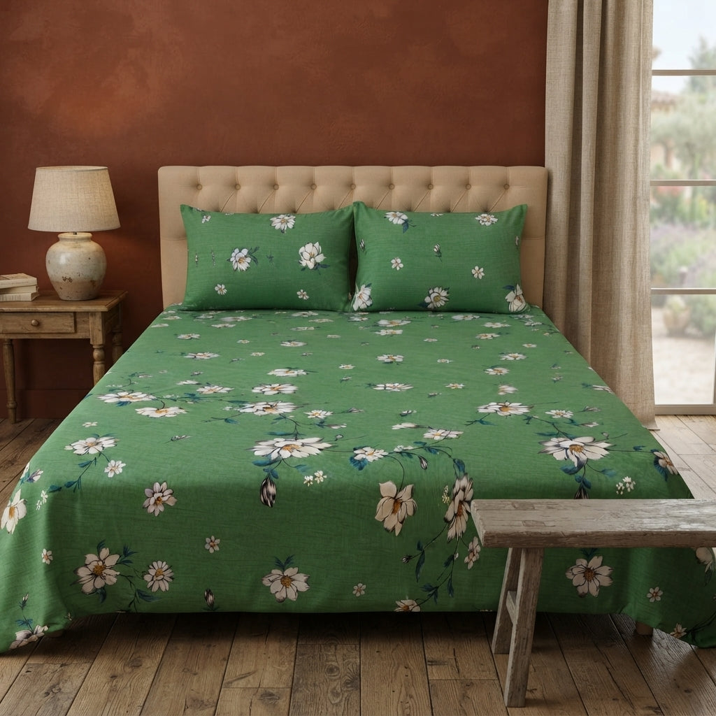 3D Crystal Cotton 3 Piece Bedsheet Set - Home Textile Product Designed For Bedding Purpose (AY0010028)
