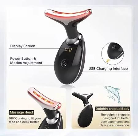 Rechargeable Face Massager Neck Device Against Wrinkles, Face Beauty Device, Electric Face Massager Anti-Wrinkle with 3 Modes 45°C Anti-Wrinkle Face Device Skin Tightening Ems Face Care Device Anti-Wrinkle