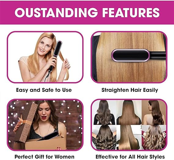 Hqt 909B Electric Hair Straightening Amp Curling Combbrush Dual Purpose Professional Hair Styler Non Damaging Splint 2 In 1 Hair Straightener Random Color