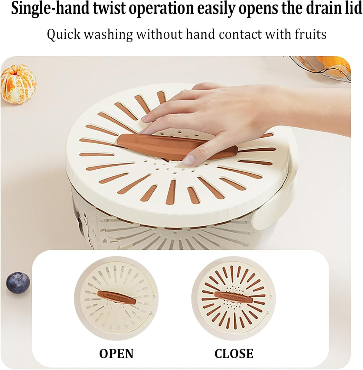 Kitchen Fruit Drainage Basket With Lid Multi Functional Dual Layer Bowl For Washing Draining Amp Storing Fruits And Vegetables Foldable Handle Design White
