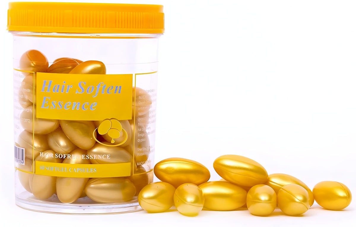 Hair Soften Essence Capsules 60 Softgel Capsules For Nourishing Hydrating Softening Dry Damaged Frizzy Hair Oil Based Formula For Shine