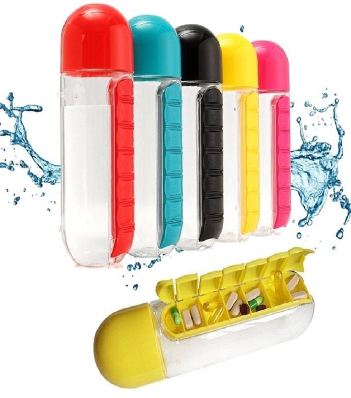 2 In 1 Medicine Organizer With Water Bottle 7 Days Pill Box 600Ml Bpa Free Drinking Bottle Removable Cup Compact Travel Pill Planner For Kids Adults Amp Elderly 3743581