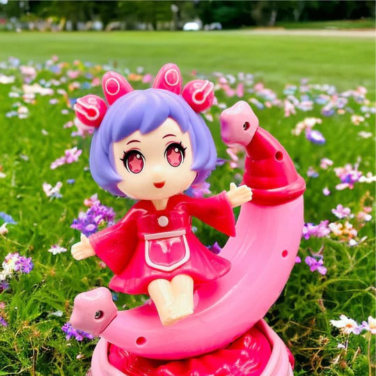 Rotating Moon Doll Toy With Led Lights Music Adorable Crescent Moon Design Universal Rotation Safe For Kids 3 Pink Purple Gift For Fun And Sensory Play Random Color
