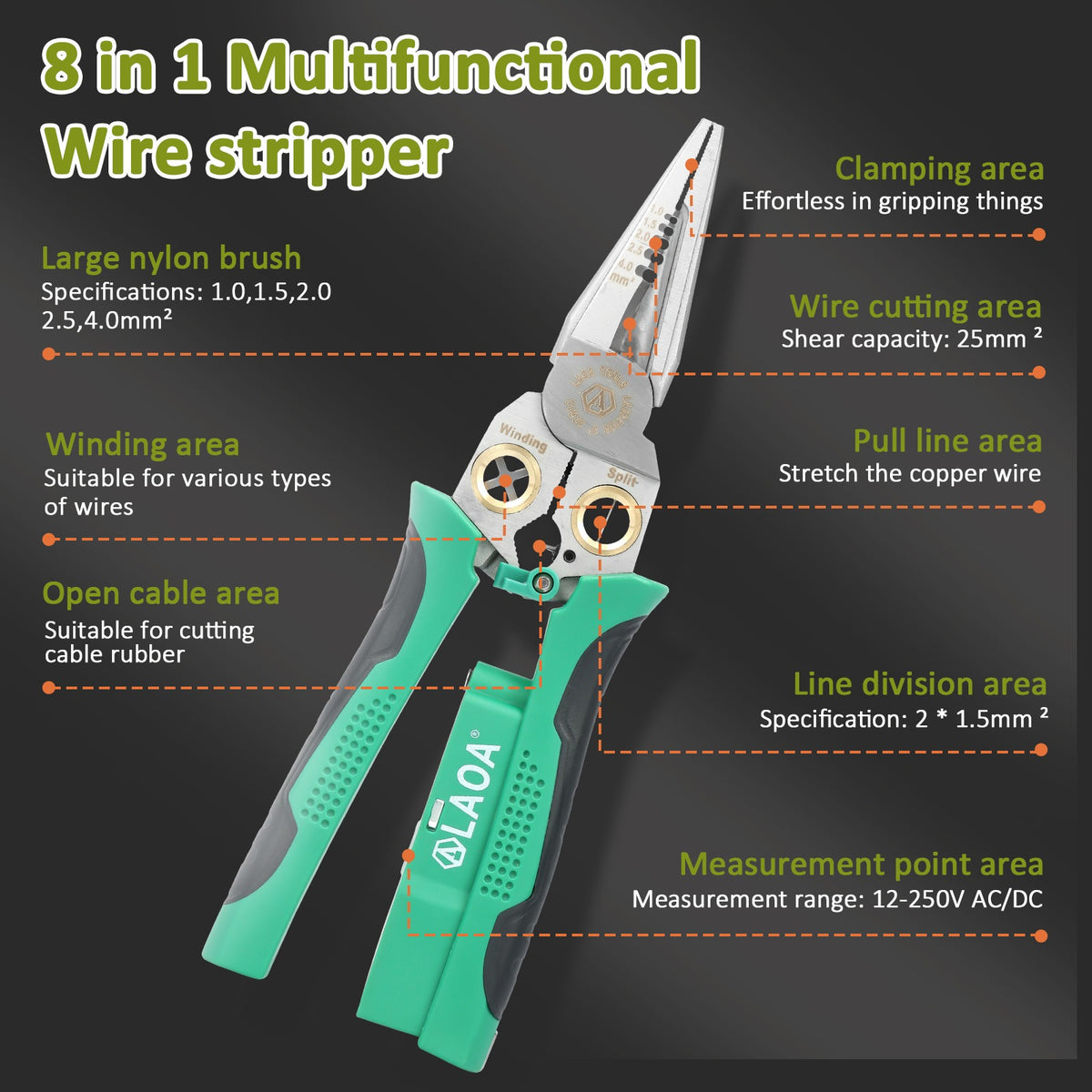 8 In 1 Wire Stripper Amp Voltage Tester Multi Purpose Electrical Tool For Professionals