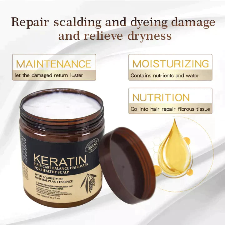 Keratin Hair Mask Deep Repair Hair Treatment Smooth Soft Frizz Control For Dry Damaged Hair 500Ml
