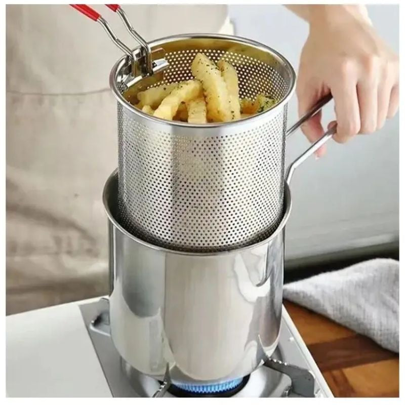 Stainless Steel Deep Fryer Pot With Strainer Heavy Duty Frying Pan For Home Kitchen Use 1200Ml Oil Capacity 3109321