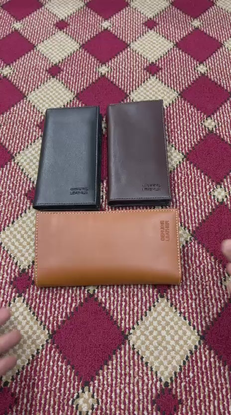 Premium Genuine Leather Long Wallet For Men & Women – 12 Card Slots | Mobile Pocket | Stylish Long Purse - Black