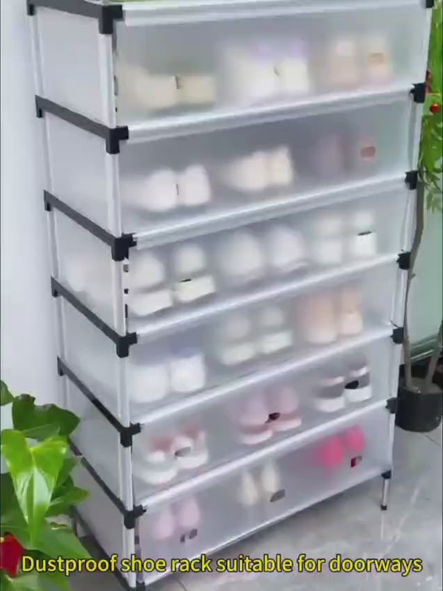 Modern Multi‑Layer Shoe Storage Rack | Dustproof Cover & Handles | Space‑Saving Organizer - 5 layer