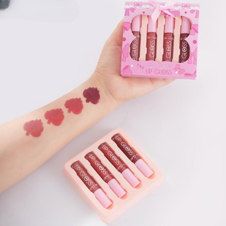4 Piece Color Castle Bow Lip Gloss Set Cute Bow Design Vibrant Shades Smooth Glossy Finish