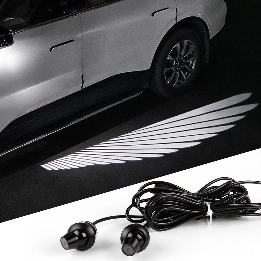 2 Pc Universal Car Rearview Mirror Side Led Angel Wing Light Dynamic Projection Lamp